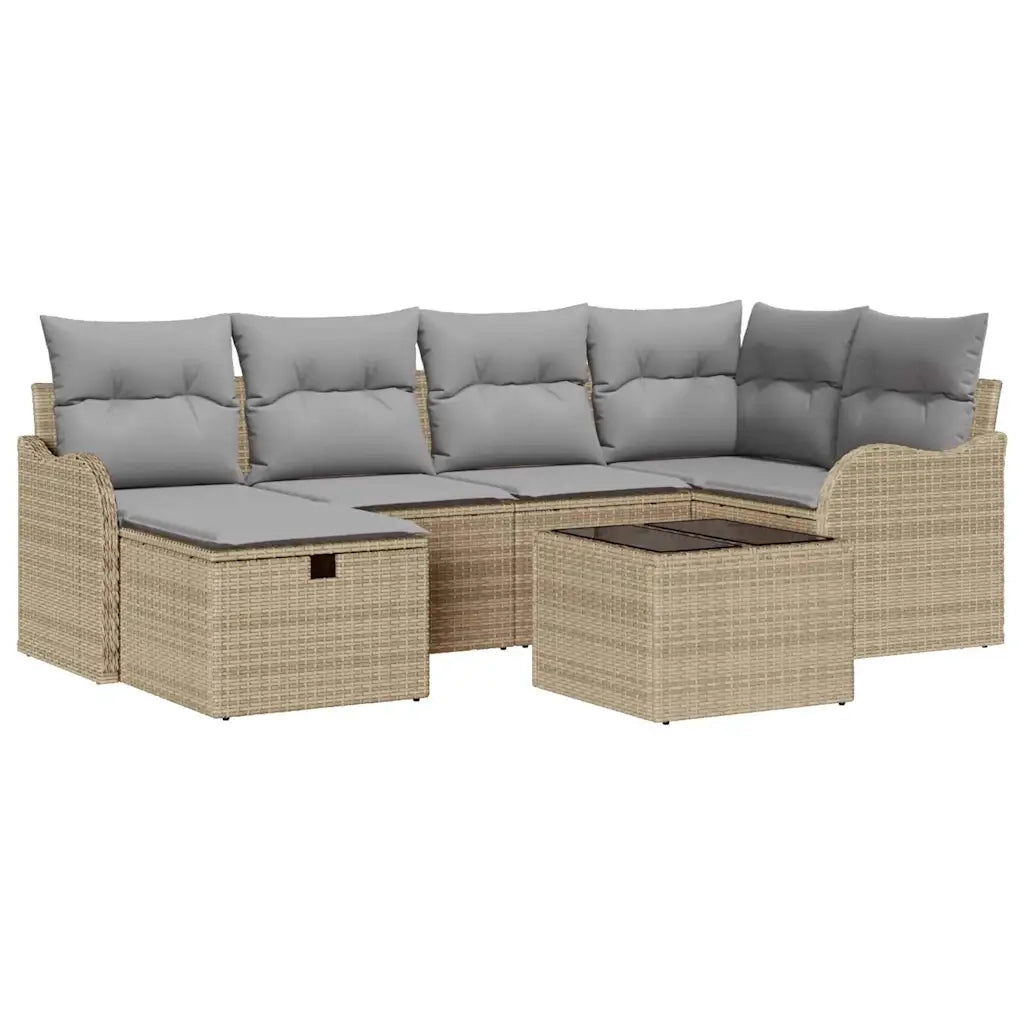 Set Divano da Giardino con cuscino 7 pcs Beige Poly Rattan