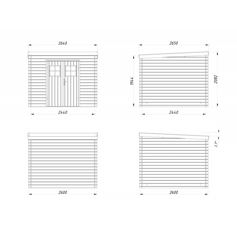 Casetta da giardino in legno 260x260 cm, pareti 19 mm con porta doppia in plexiglass, deposito attrezzi esterno 5,8 m² - Esterni da Vivere