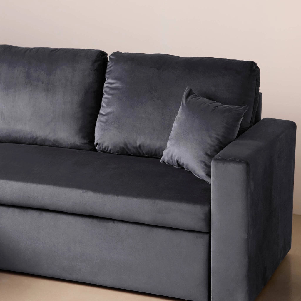 Divano letto angolare reversibile in velluto con contenitore, 3 posti,