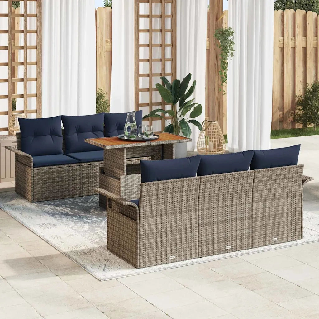 Set Divano da Giardino 7 pcs Grigio e Blu Navy polyrattan 3349282