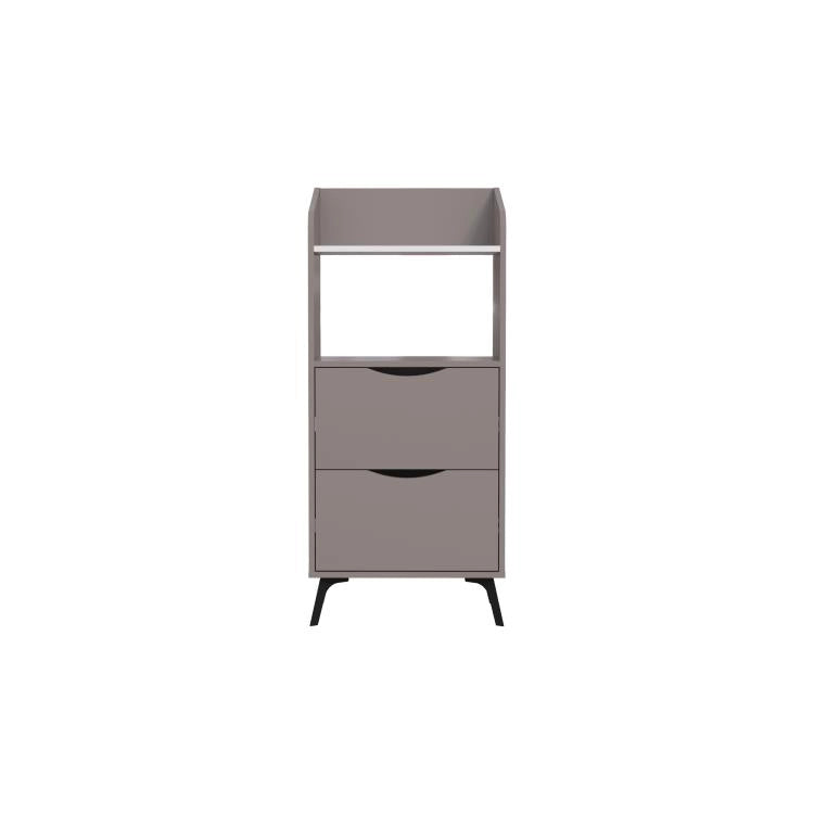 Mobile Multiuso con 2 Cassetti e 1 Ripiano Tortora Piedini Nero 60x36x136 cm