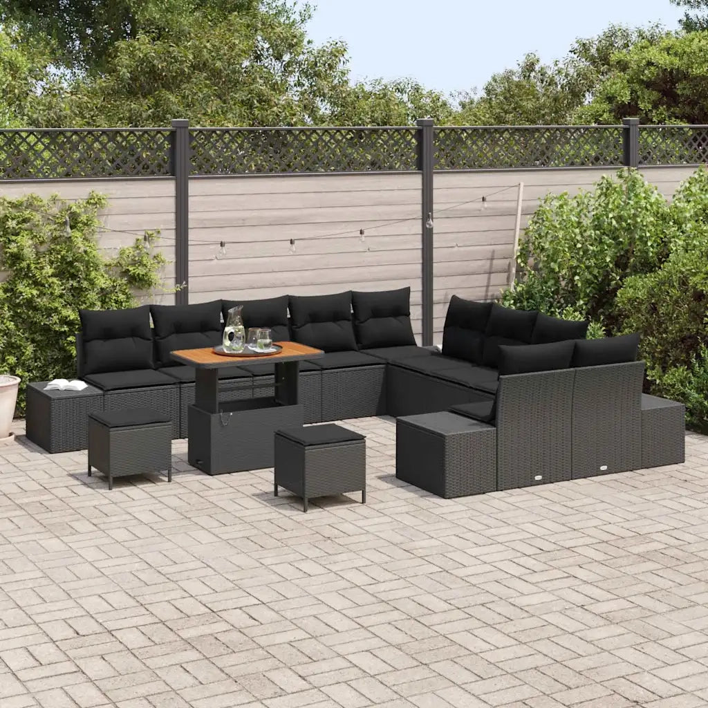 Set Divano da Giardino con cuscino 13 pcs Nero polyrattan 3362844
