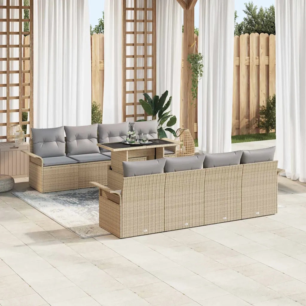 Set Divano da Giardino con cuscino 9 pcs Beige polyrattan 3348246