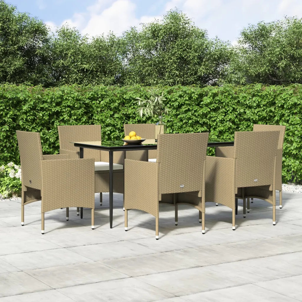 Set da Pranzo da Giardino 7 pz con Cuscini Beige e Nero 3156625