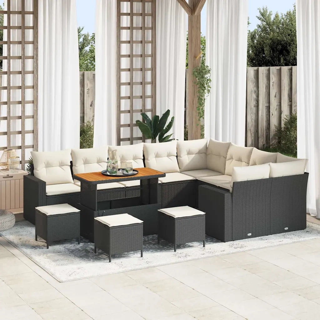 Set Divano da Giardino 14 pcs Nero e Crema polyrattan 3363610