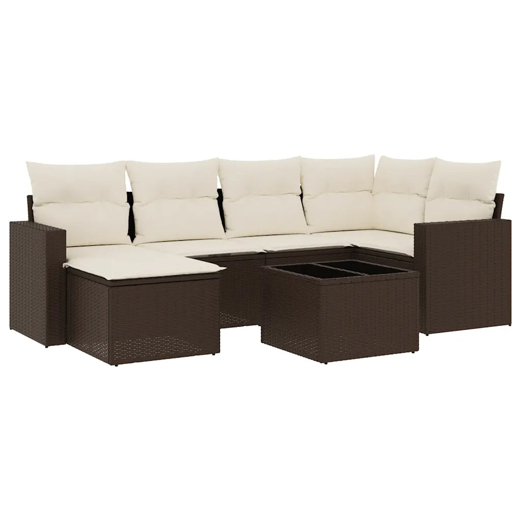 Set Divani da Giardino 7 pz con Cuscini Marrone in Polyrattan 3251610