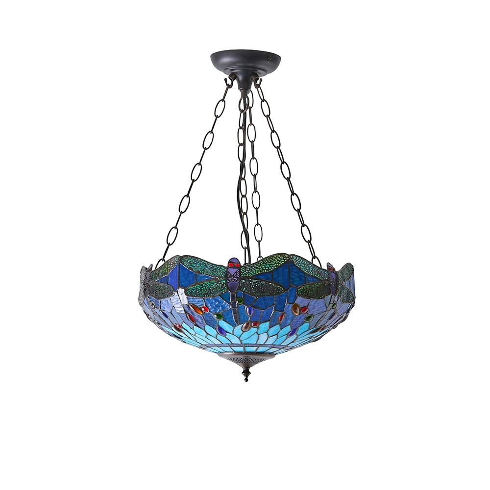 Lampadario sospensione Tiffany libellula blu 3xE27