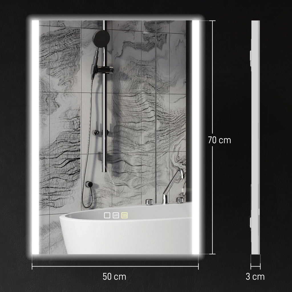 Specchio da Bagno con Luce LED ¨C zephmum ¨C Argento 70x50x3 cm