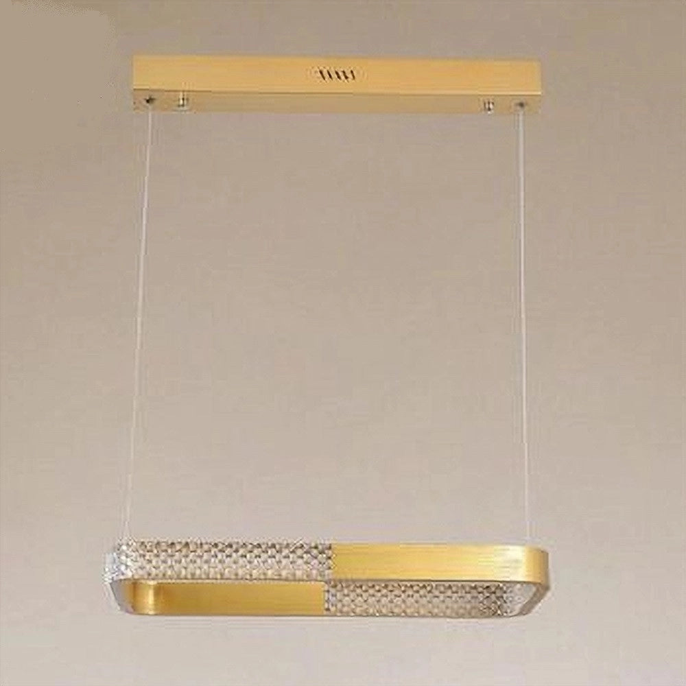 Trade Shop - Lampadario A Sospensione Led 18w Rettangolare Oro Cristallo Con Telecomando 32026 -