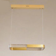 Trade Shop - Lampadario A Sospensione Led 18w Rettangolare Oro Cristallo Con Telecomando 32026 -