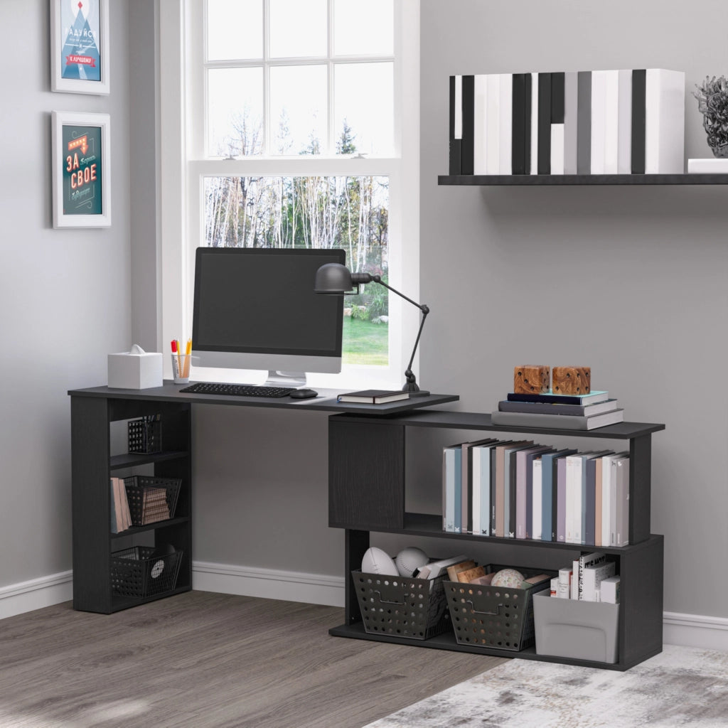 Scrivania angolare con libreria ¨C Minimal ¨C Nero 120x110x74,5 cm