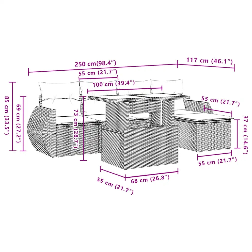 Set Divano da Giardino 6pz con Cuscini Grigio Chiaro Polyrattan 3268502