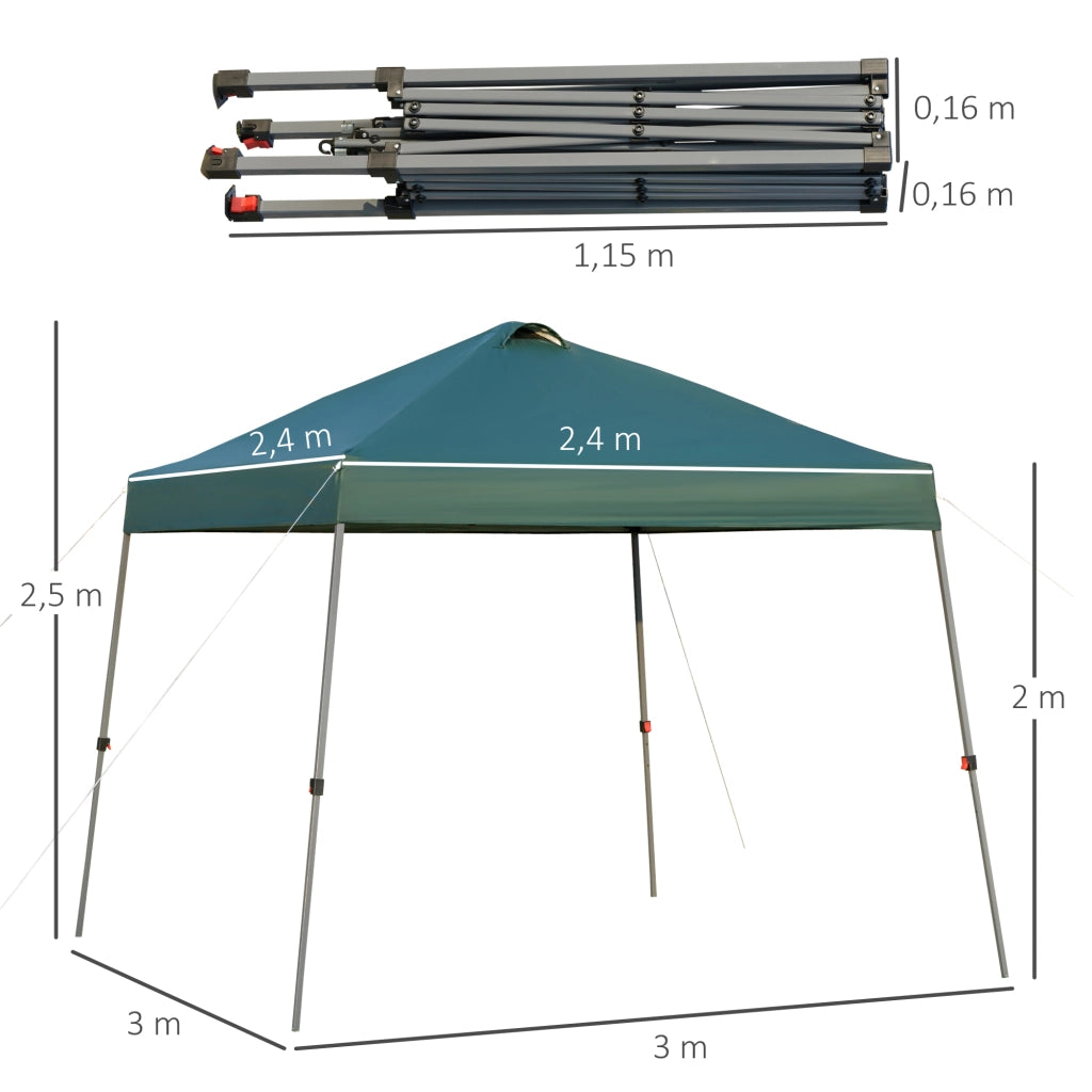 Gazebo pieghevole 3x3m ¨C Minimal ¨C Verde acciaio
