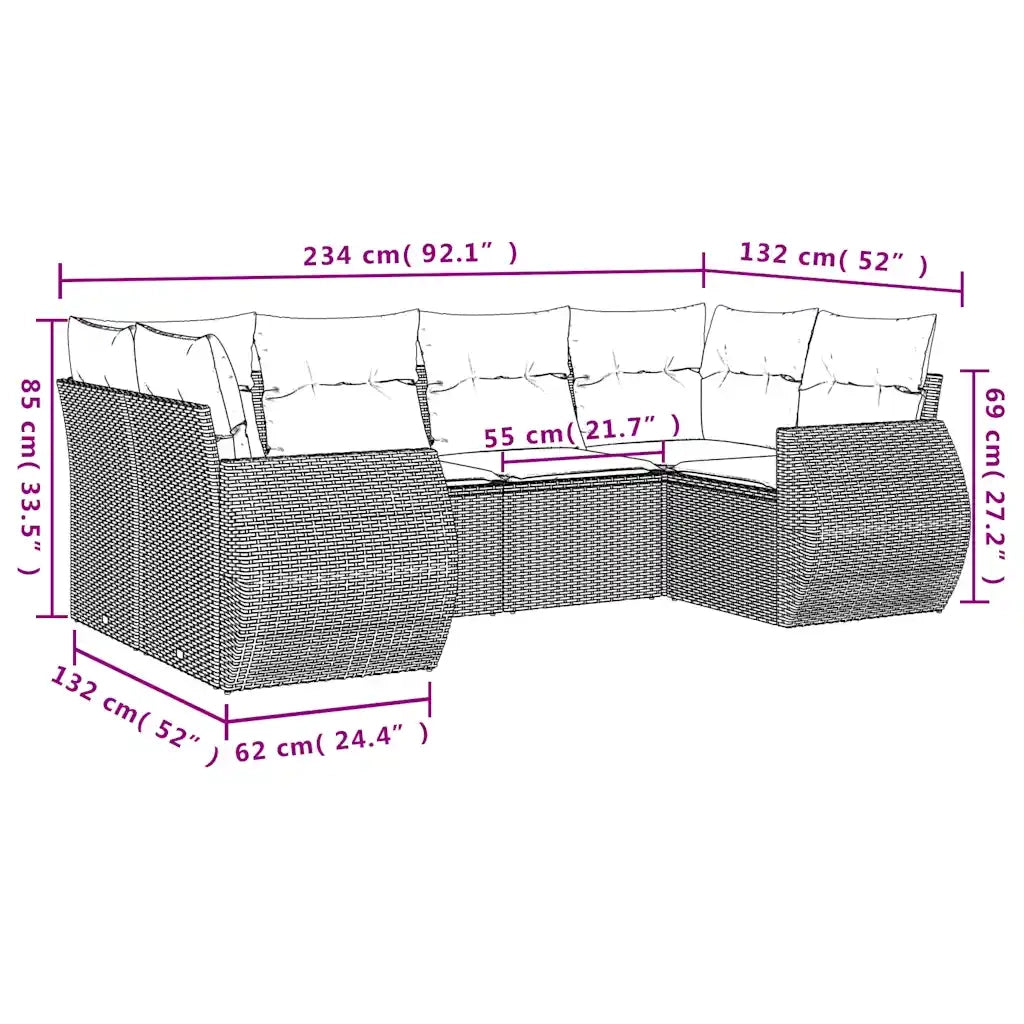 Set Divano da Giardino 6 pz con Cuscini Marrone in Polyrattan 3254120