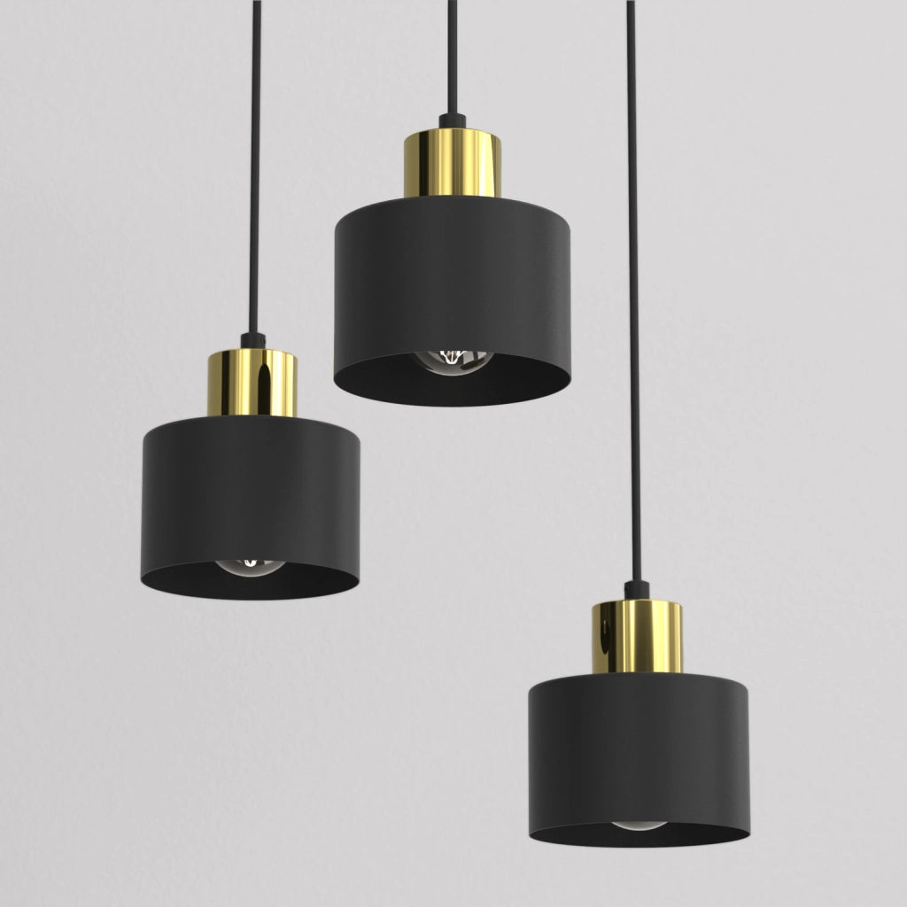 Lampada a sospensione Parkla 3xE27 nero oro cilindrica