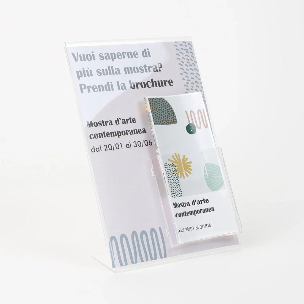 Porta avvisi in plexiglass monofacciale A4 con tasca 1/3 di A4