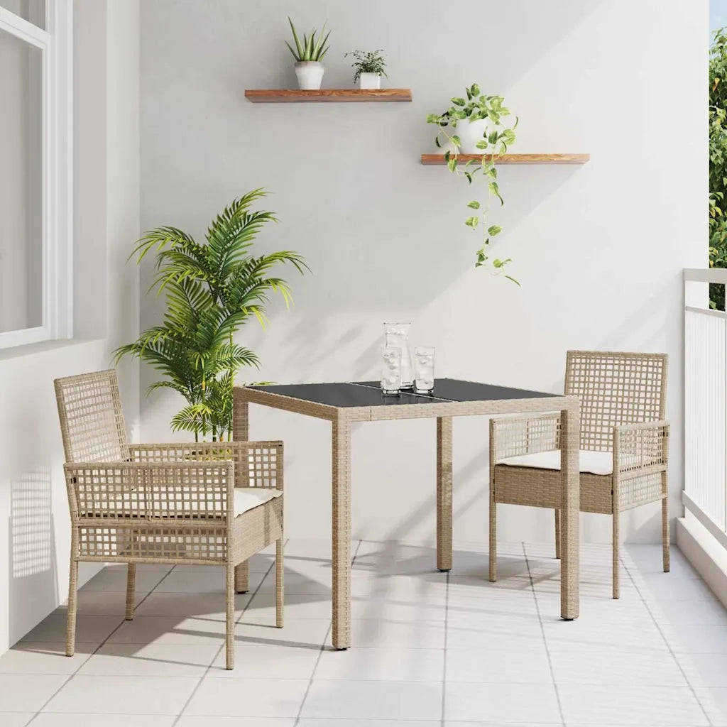 Set da Pranzo per Giardino 3 pz | Set Salotto da Giardino Beige polyrattan
