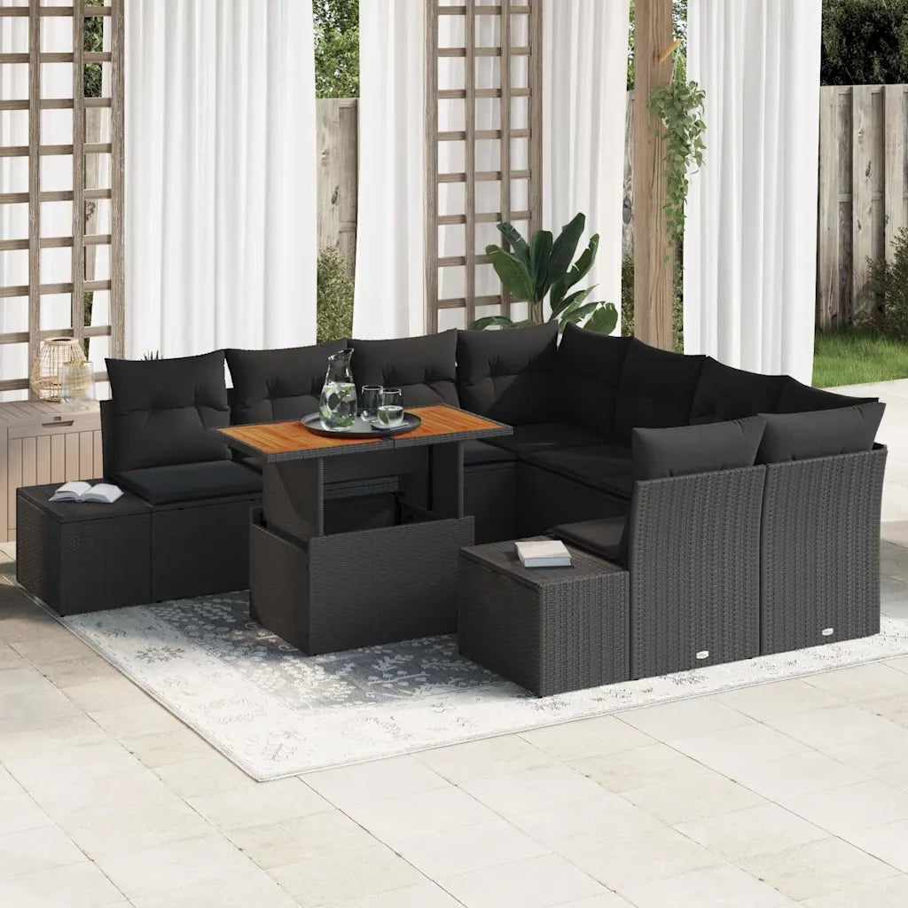 Set da Pranzo per Giardino con cuscino 9 pcs Nero e Marrone
