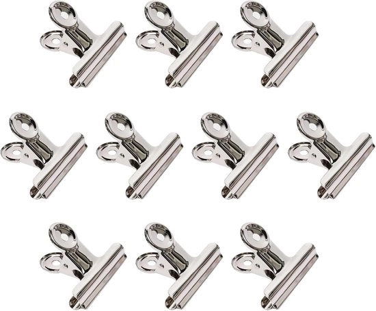 10 pezzi di Clip per chiusura sacchetti alimentari - Clip metalliche argentate da 50MM - Clip da ufficio - Clip rotonde in acciaio inossidabile - Mappen - Clip per documenti - Per etichette, immagini, documenti e foto.
