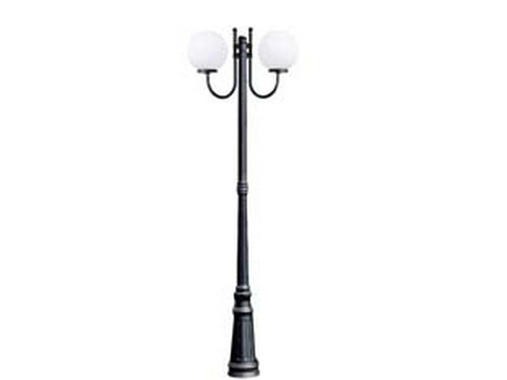 1pz lampione 2 luci su palo modello sfera - 2x100w ip44 cm.230h. colore nero cod:ferx.fer234504