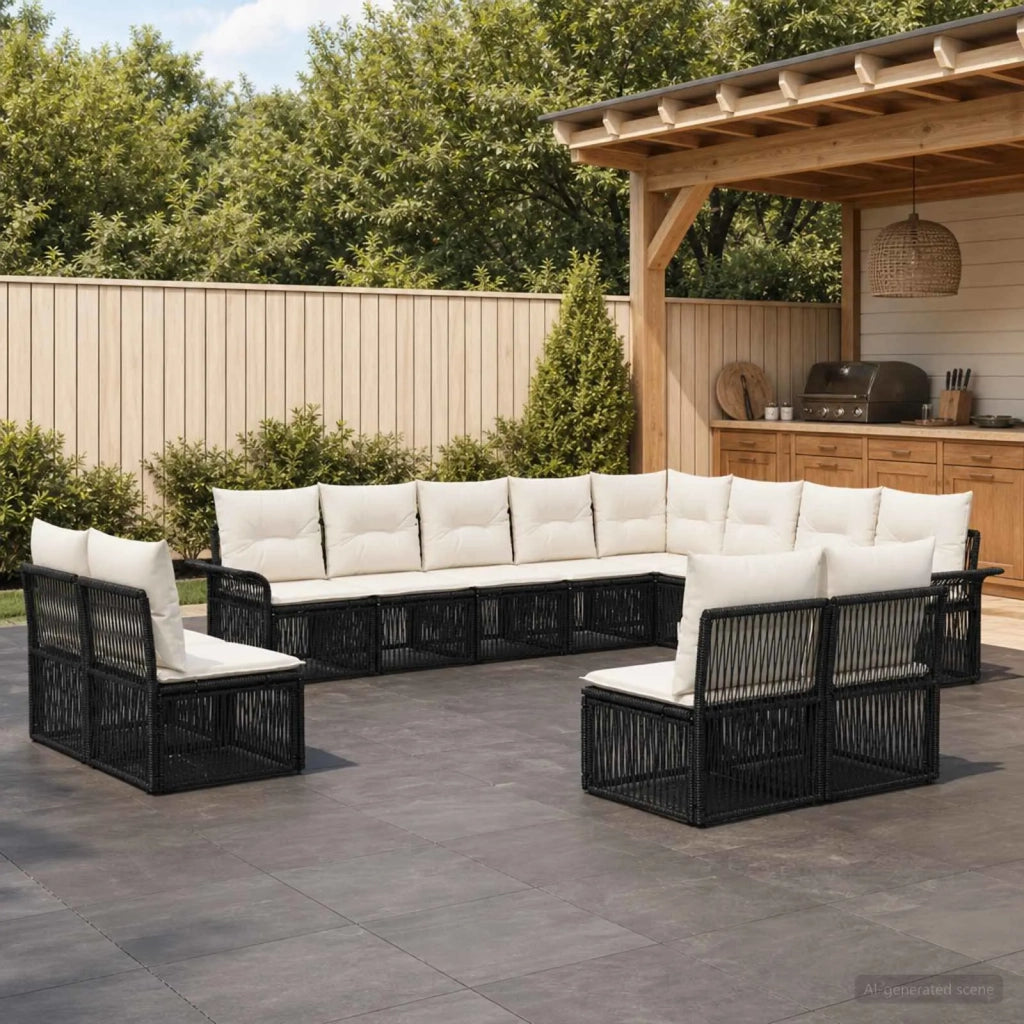 Set Divano da Giardino 12 pz Nero polyrattan 3434986