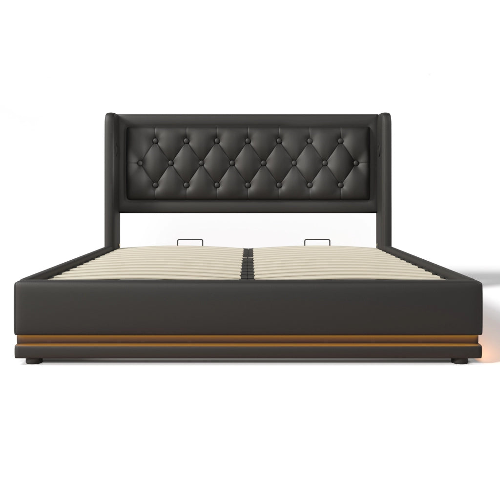 LETTO matrimoniale contenitore 180x200 cm PU nero con USB Type-C e LED