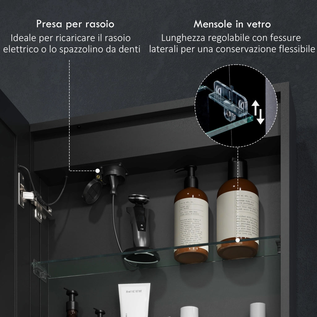 Armadietto Bagno con Specchio e Luci LED ¨C Zephmum ¨C Nero