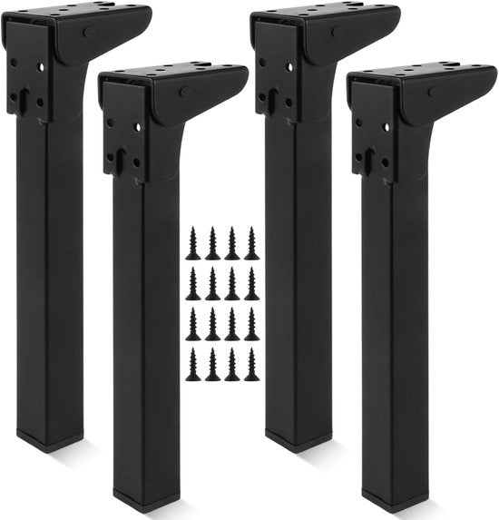 Set di 4 gambe da tavolo pieghevoli - Ideali per tavolo e letto - Nero 25 cm - Con supporto per gambe - Adatti per mobili