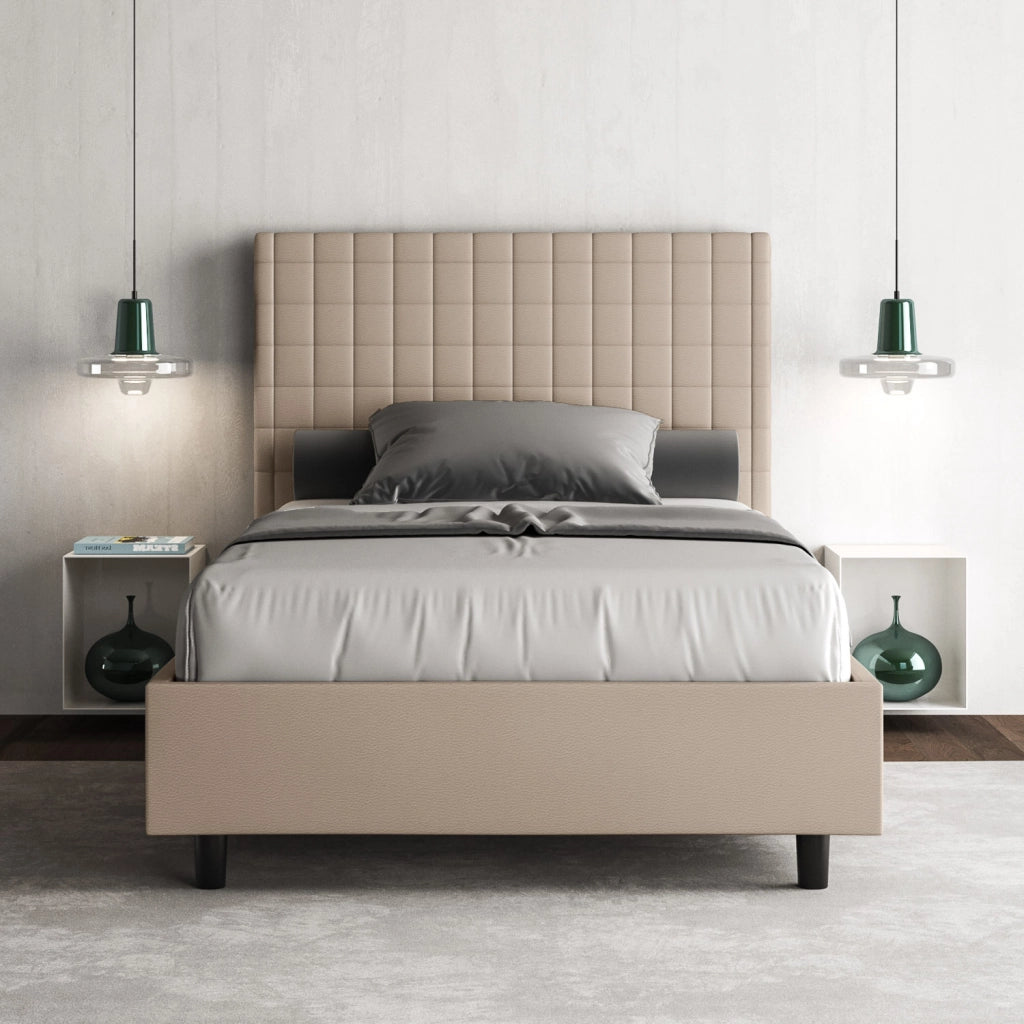 BS COM Letto una piazza e mezza senza rete imbottito 120x190 similpelle tortora