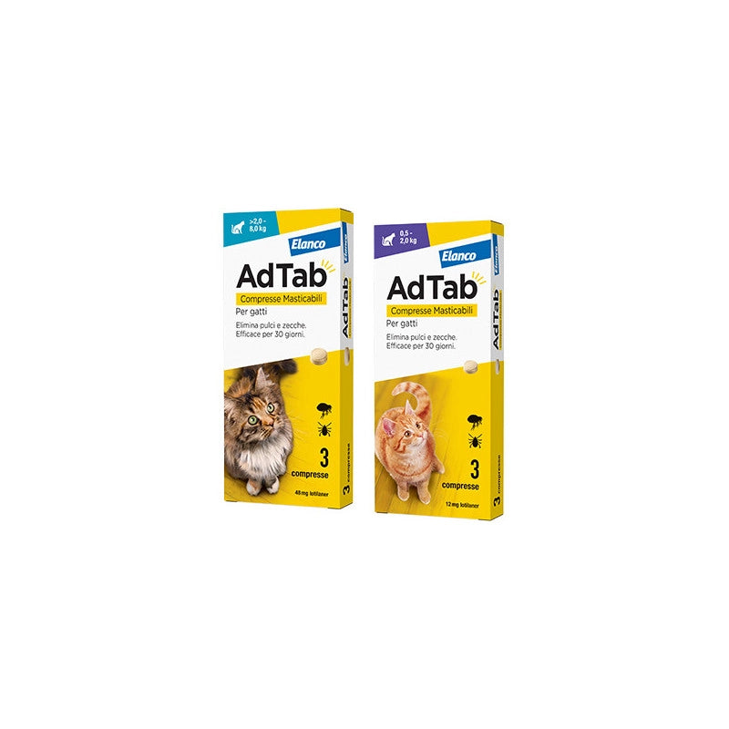 Compresse masticabili AdTab per gatti 2–8 kg – 3 pz – Protezione mensile antiparassitaria