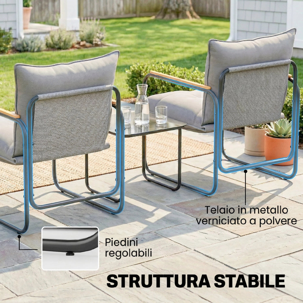 Set Bistrot 3 Pezzi da Giardino ¨C Xylo ¨C Metallo Grigio Antracite con Cuscini