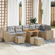 Set Divano da Giardino con cuscino 9 pcs Beige polyrattan