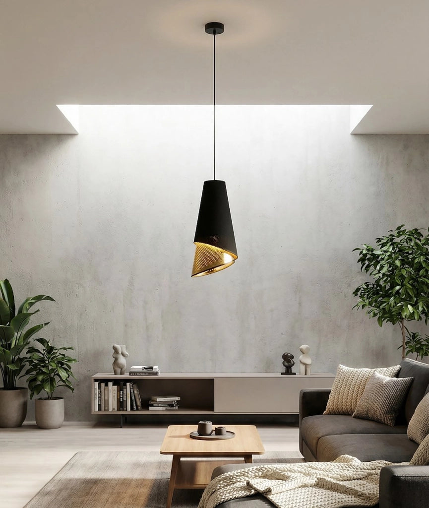 Lampada sospesa MODA asimmetrica nera oro 1xE27 Emibig