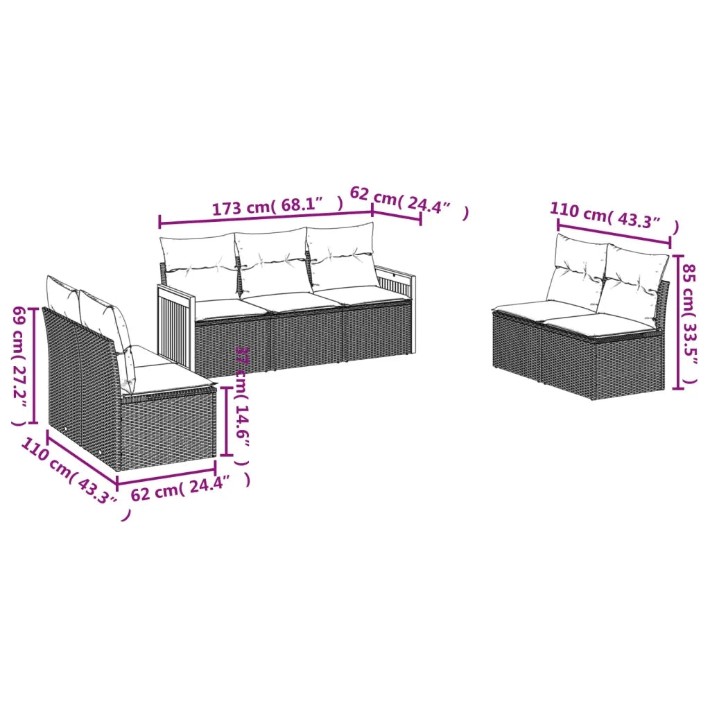 Set Divani da Giardino con Cuscini 7pz Nero Polyrattan