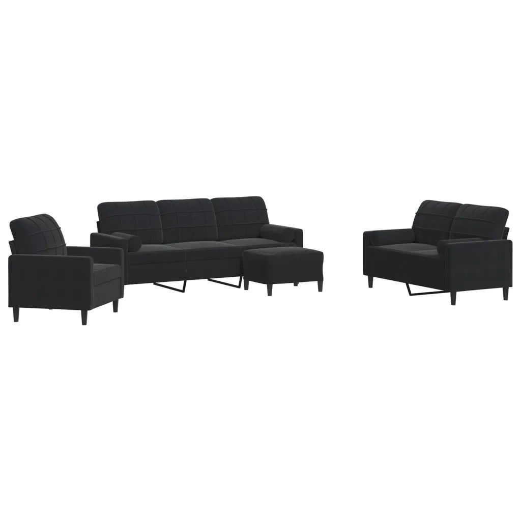 Set di Divani 4 pz con Cuscini e Rinforzi Nero in Velluto 3278386