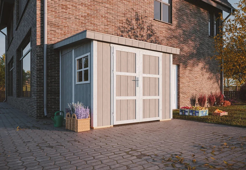 Casetta da giardino di qualit?  PREMIUM 5,9 m?² - H231x248x294 cm - Senza pavimento e parete laterale - Timbela M938B-REDWOOD RED