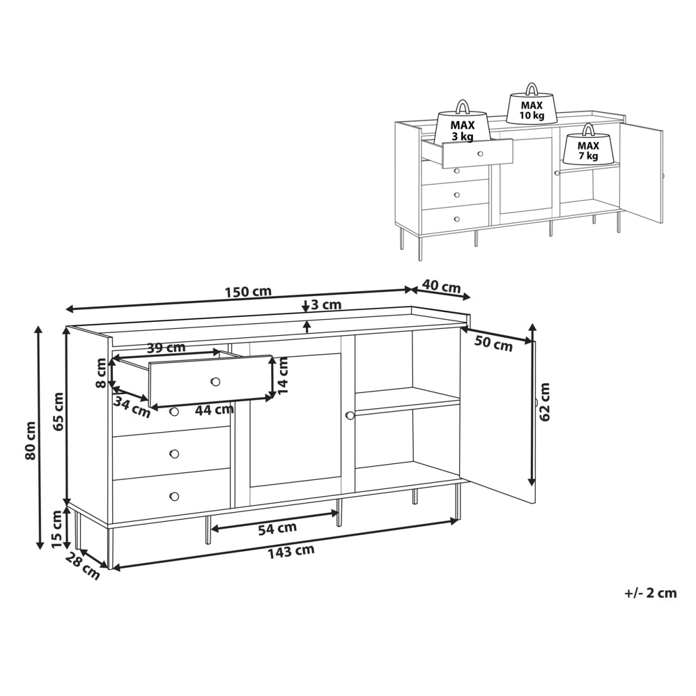 Credenza contenitore 4 cassetti 2 ante metallo bianco in stile rustico