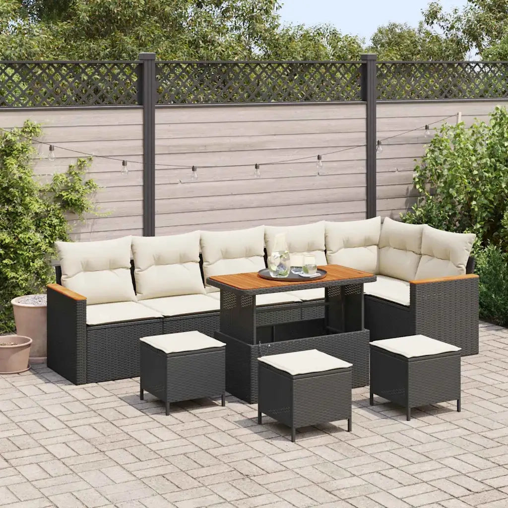 Set Divano da Giardino 10 pcs Nero polyrattan