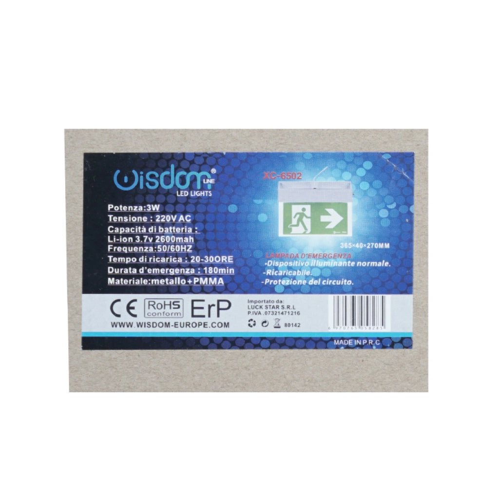 Lampada led per segnaletica di sicurezza da 3w 6500K