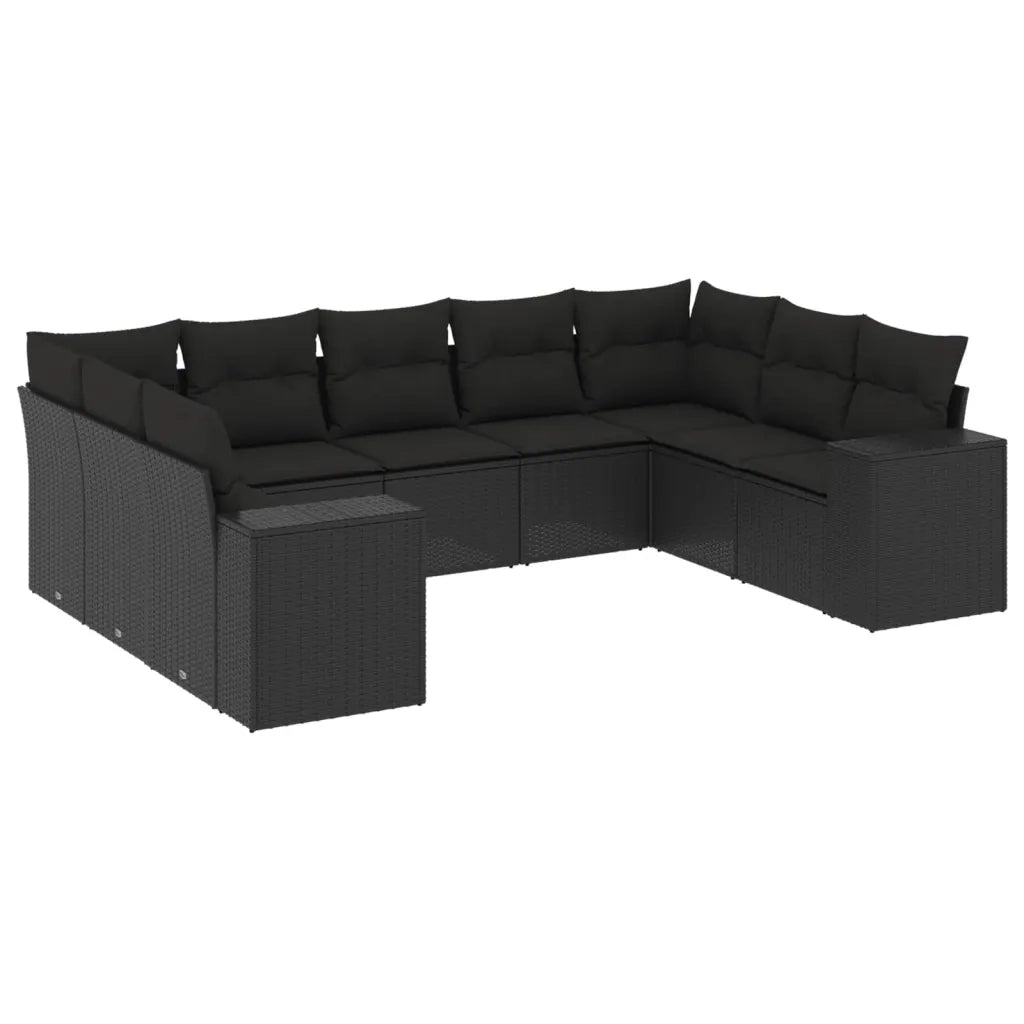 Set Divani da Giardino 9 pz con Cuscini Nero in Polyrattan 3222994