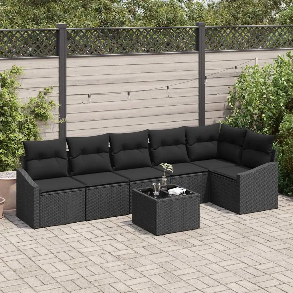 Set Divano da Giardino con cuscino 7 pcs Nero polyrattan 3355422