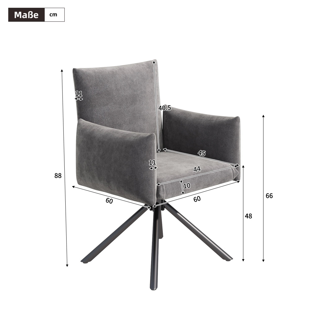Set di 2 sedie da pranzo girevoli 360° in velluto grigio con braccioli e gambe in metallo