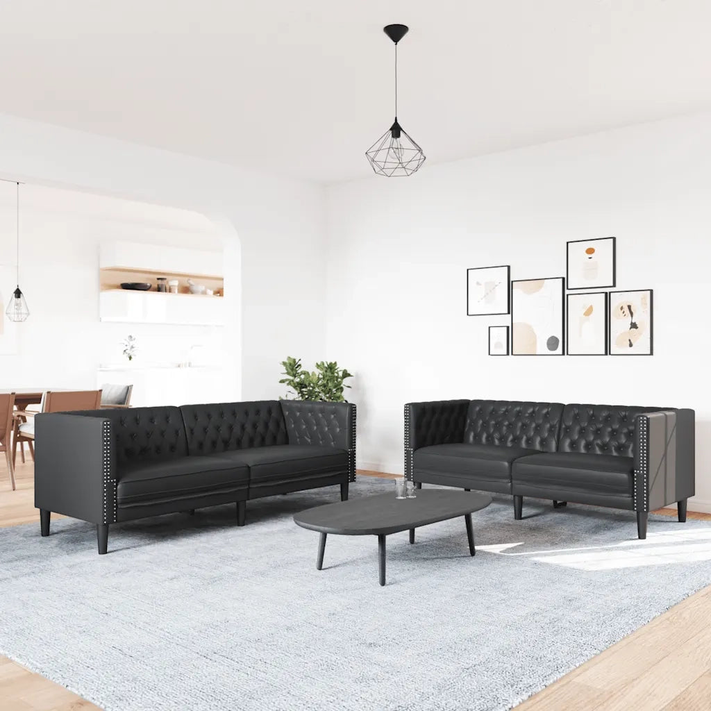 Set Divani Chesterfield 2pz Nero in Similpelle 3209274