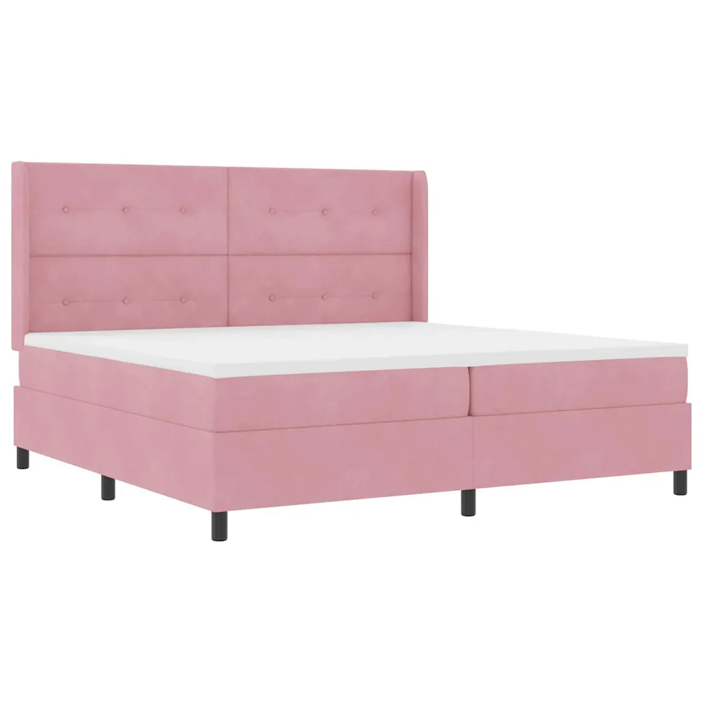 Letto a molle con materasso con led Rosa 200 x 200 cm Velluto