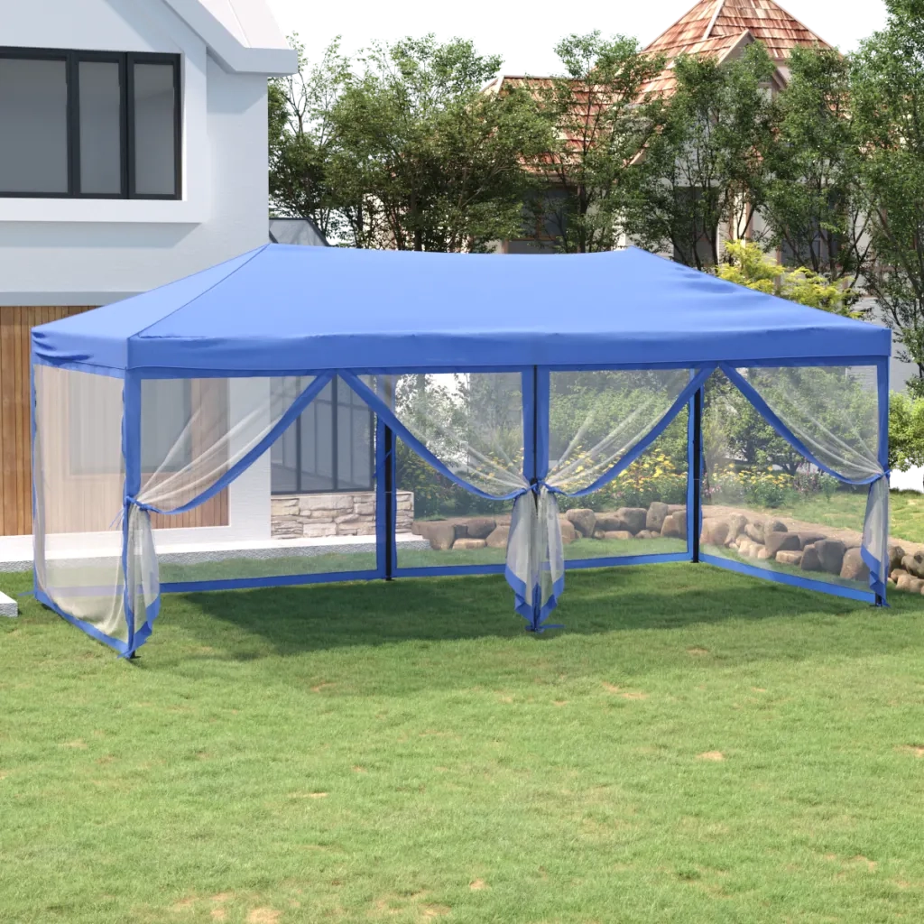 Tenda per Feste Pieghevole con Pareti Laterali Blu 3x6 m