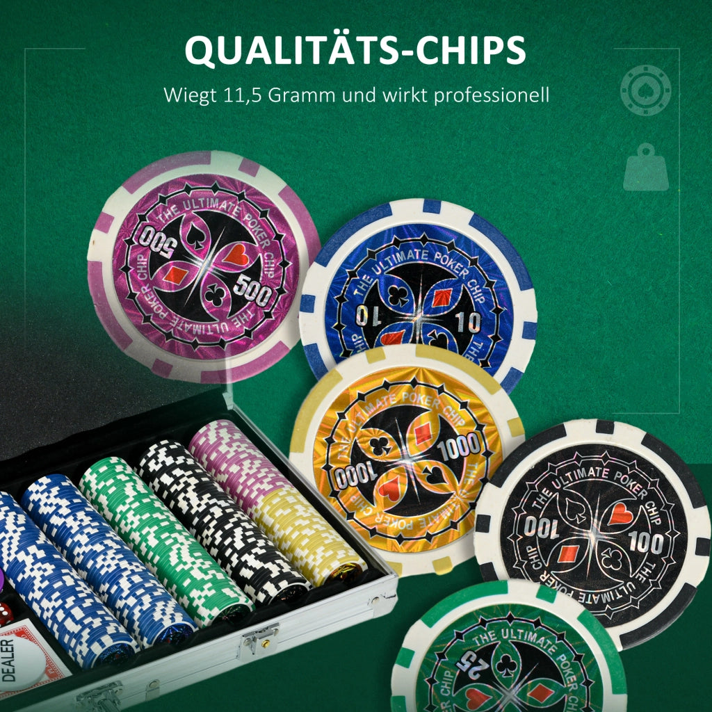 Set di Poker con Custodia ¨C Minimal ¨C 500 Chips, per 9-10 Giocatori, Argento