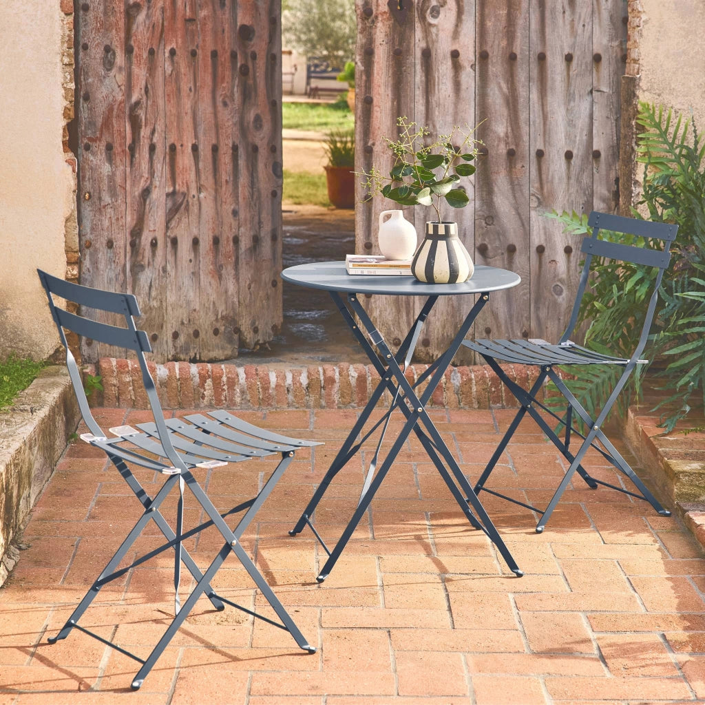 Set tavolo da giardino bistrot pieghevole in acciaio con 2 sedie,