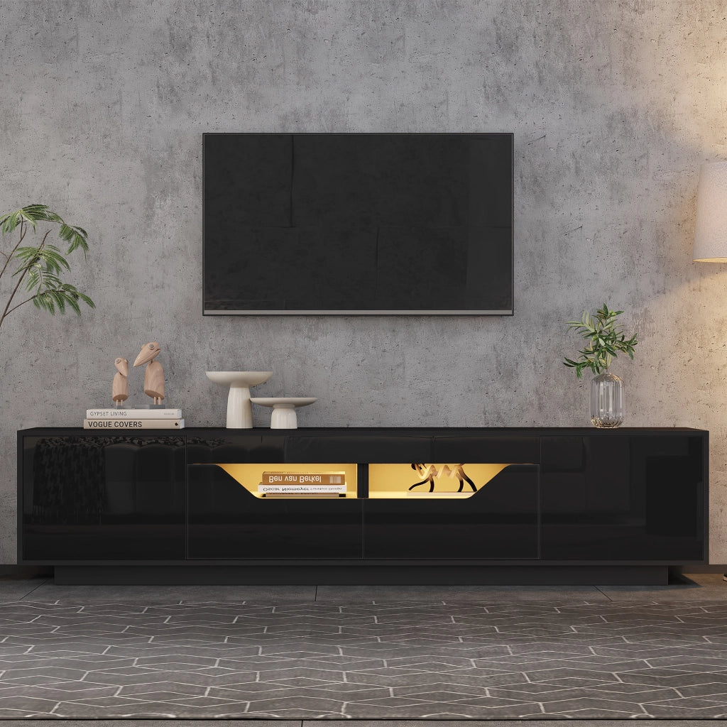 Mobile TV da terra 180x40x45 cm con 2 cassetti, 2 ante e LED, nero