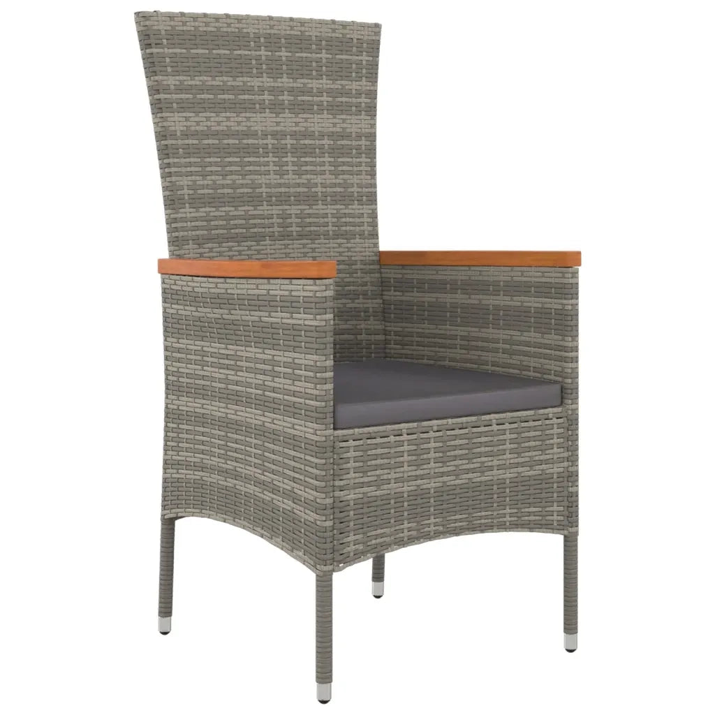 Set da Pranzo da Giardino 11pz con Cuscini in Polyrattan Grigio