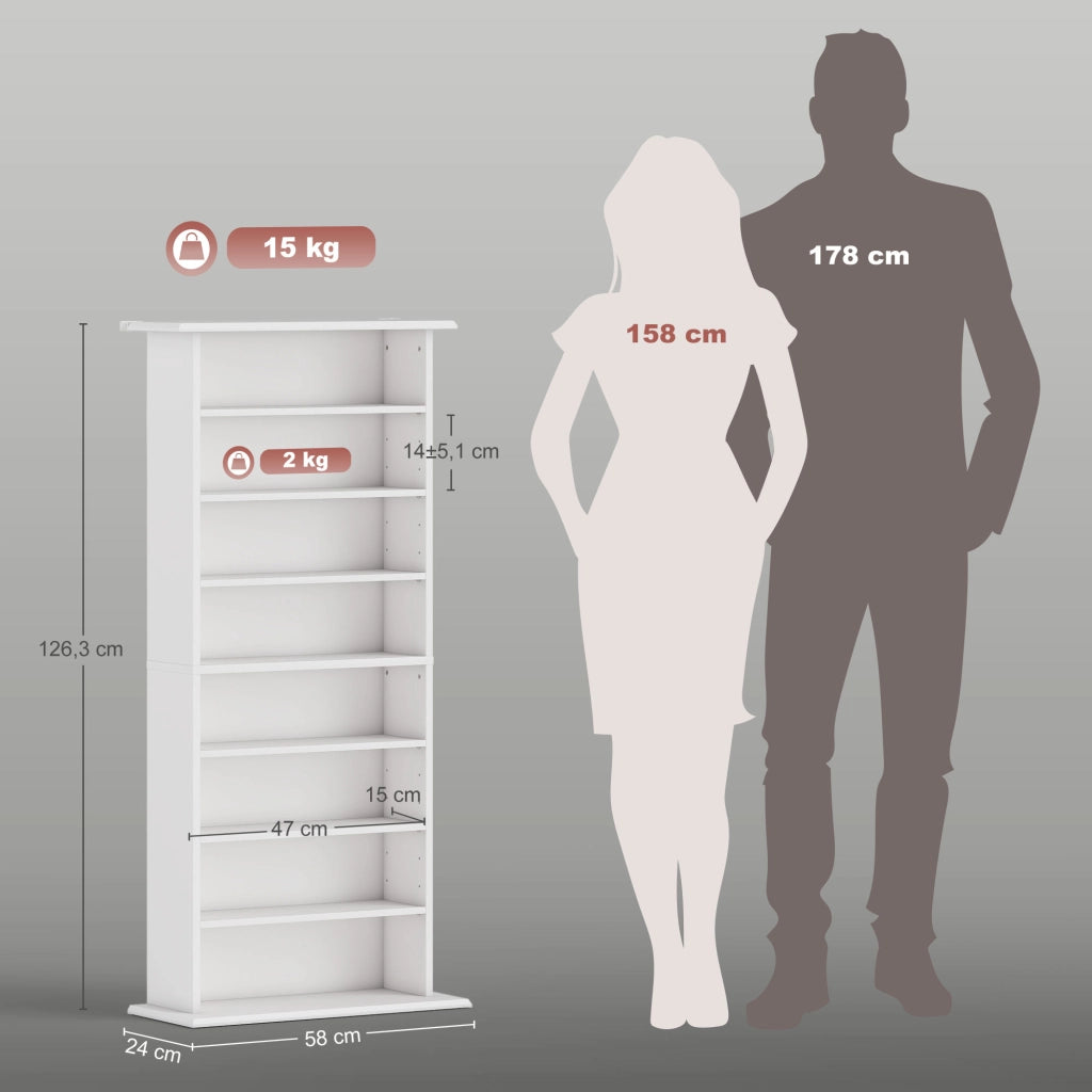 Libreria per CD e DVD con 8 scomparti e 6 ripiani regolabili ¨C Minimal ¨C bianco